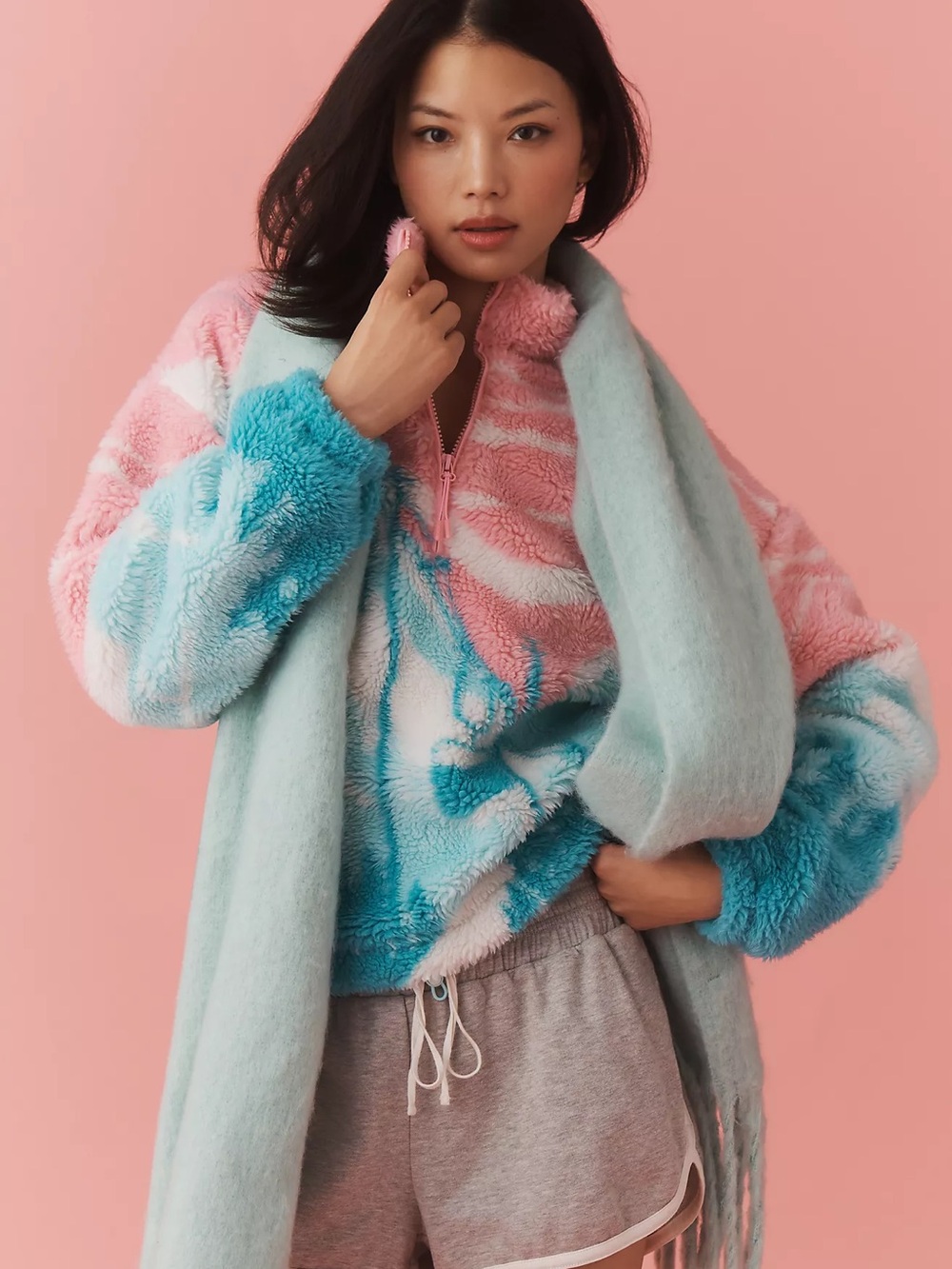 Anthropologie x Beach Riot | Pastel Leona Slopes Sherpa Quarter-zip Pullover